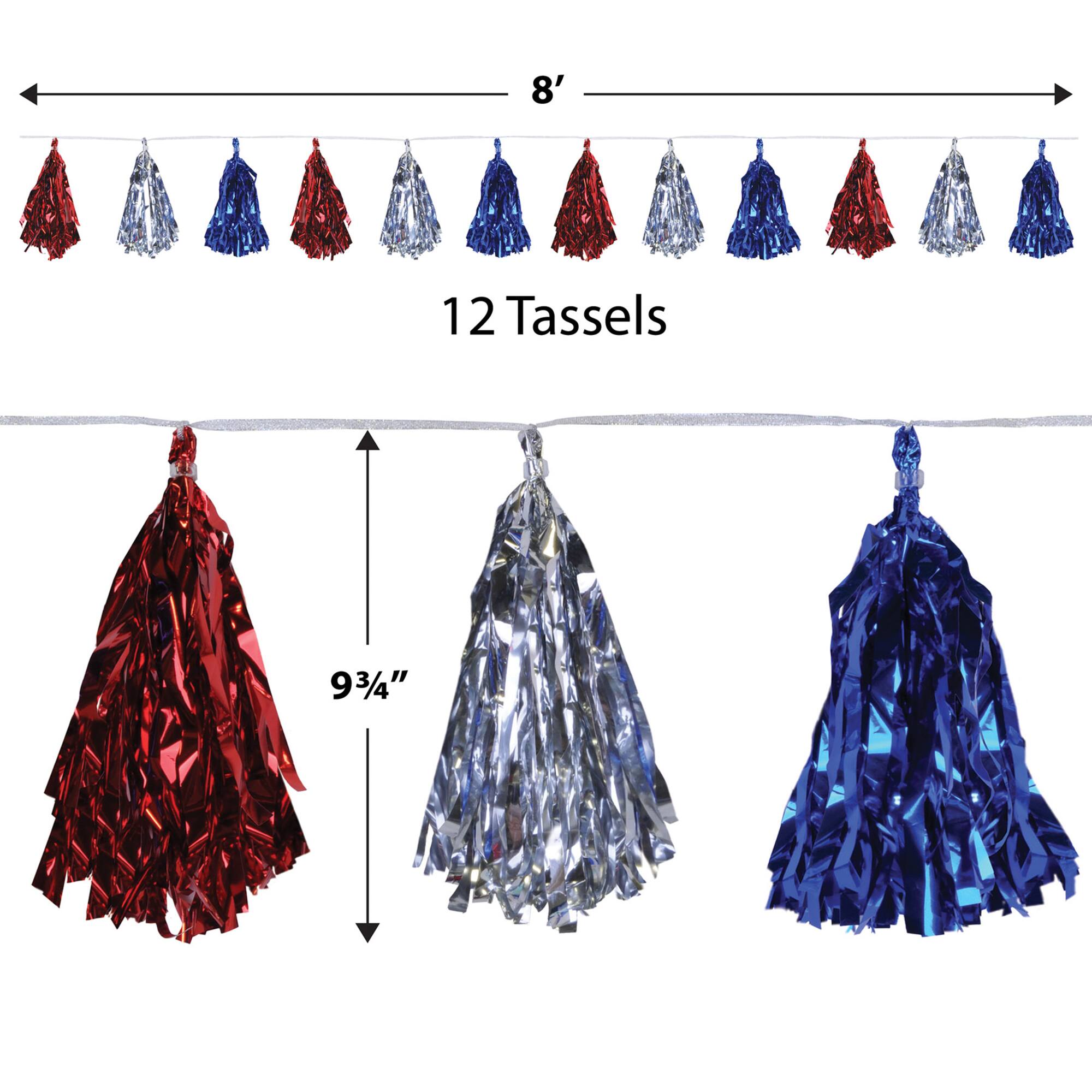 Beistle 8ft. Red, Silver & Blue Metallic Tassel Garlands, 2ct.